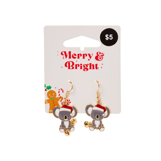 Christmas Earrings Drop Koala Bell