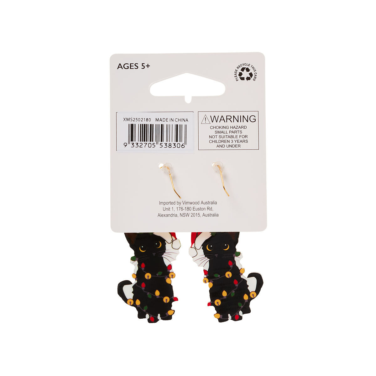 Christmas Earrings Santa Cat