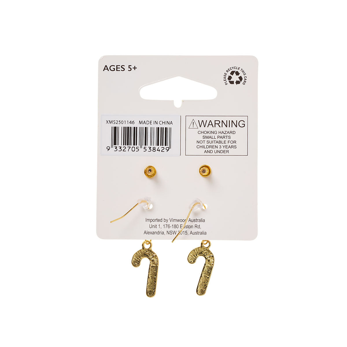 Christmas Earrings Star/Candy Cane 2pk