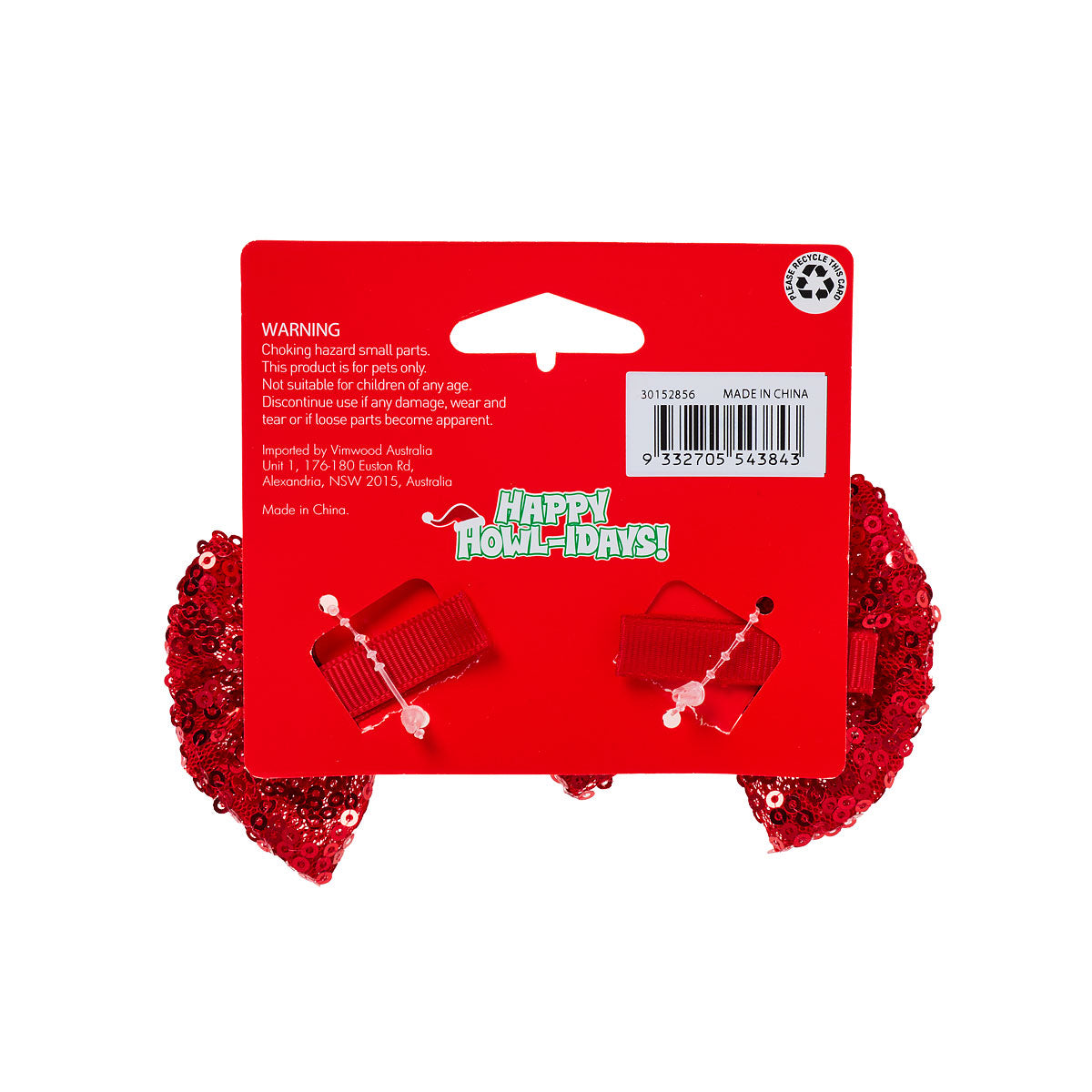 Christmas Pet Bow Clip Red 2pk