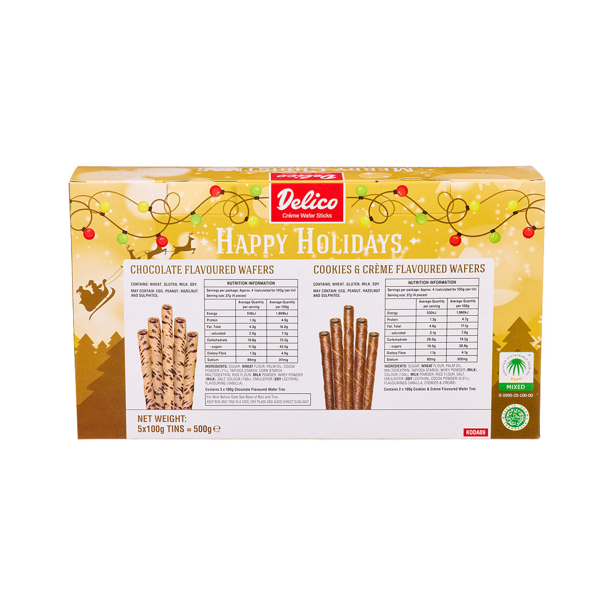 Delico Assorted Christmas Wafer Sticks Tins 500g