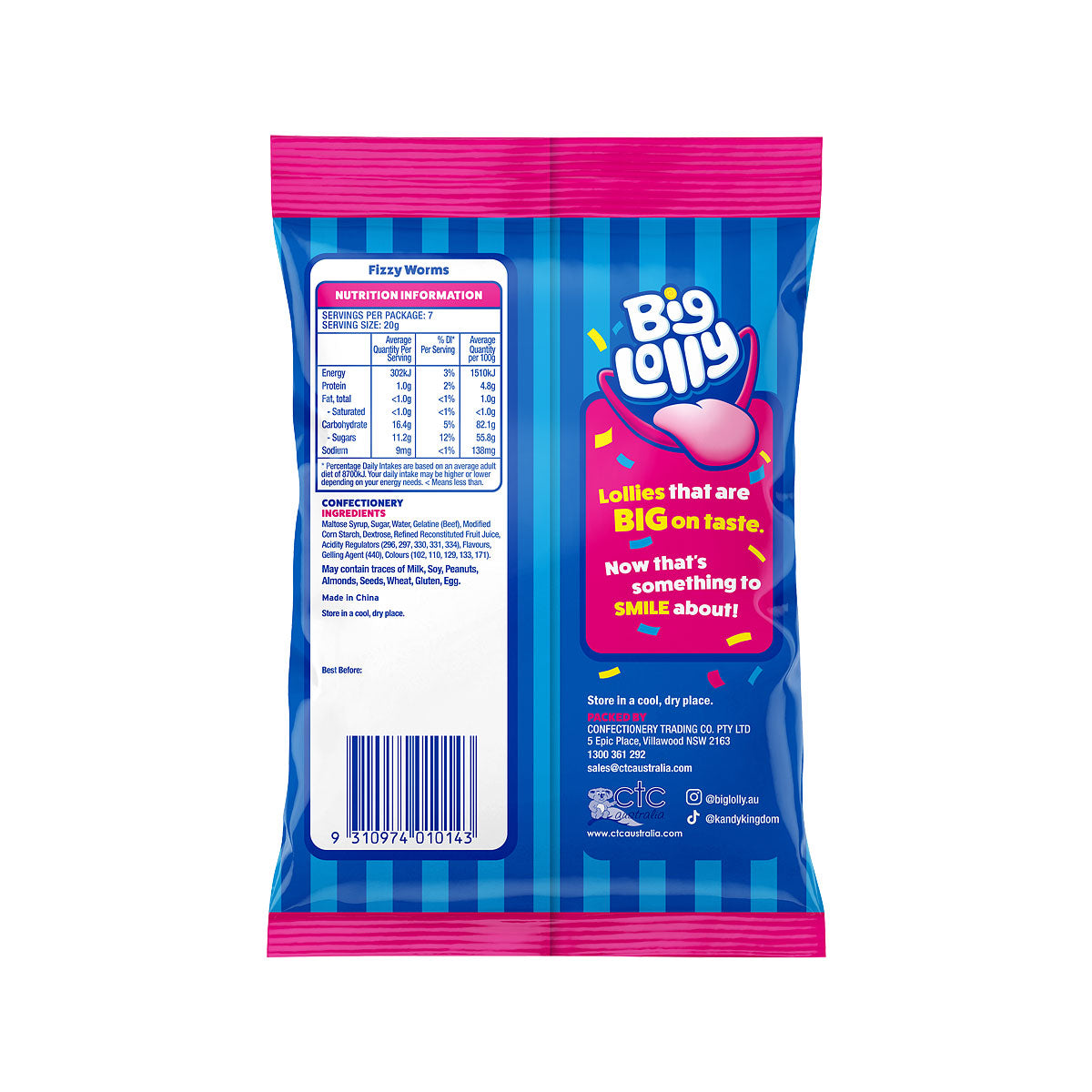 Big Lolly Fizzy Worms 140g