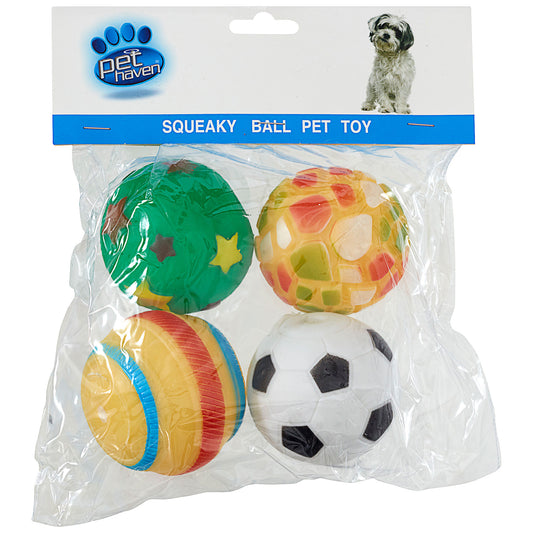 Pet Haven Toy Pet Ball Squeaky 4pk