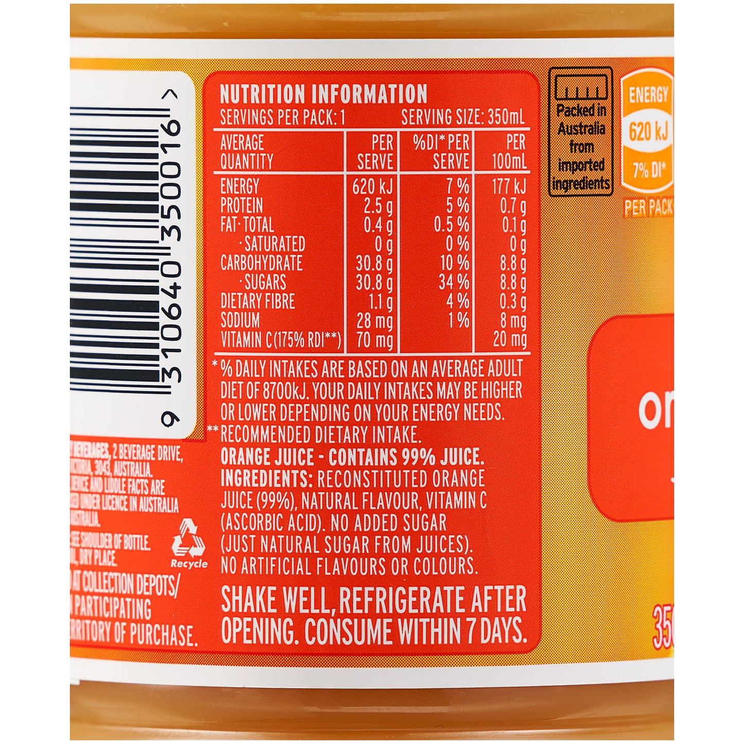 Spring Valley Orange Juice 350mL