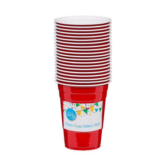 Disposable Red Cups 500ml 20pk