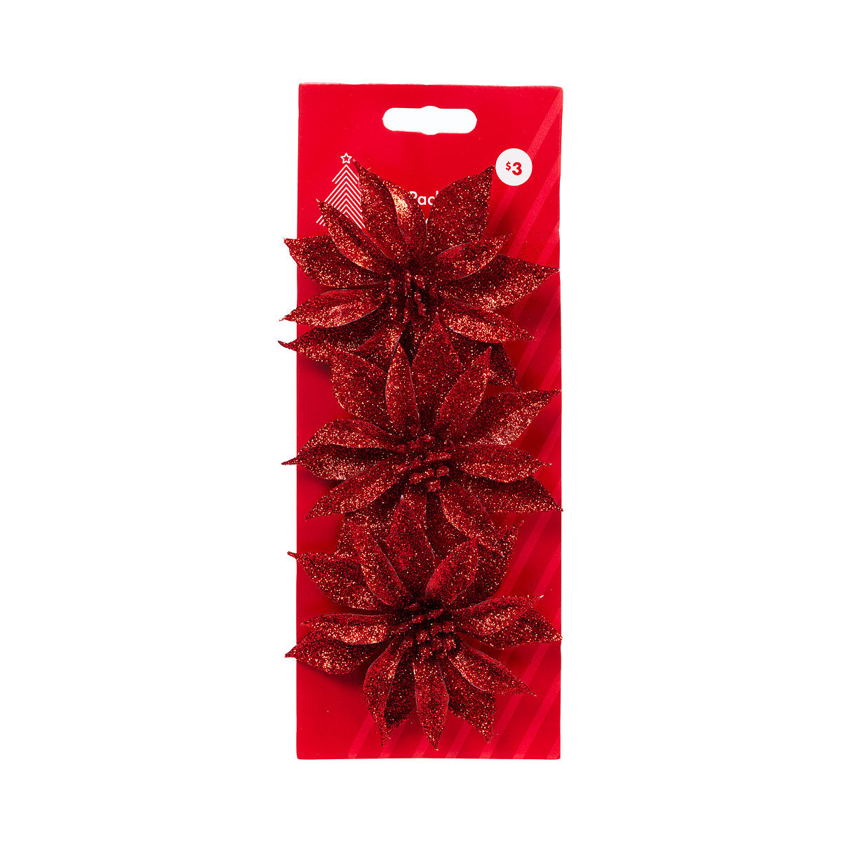 Christmas Clip Flower Glittered 3pk