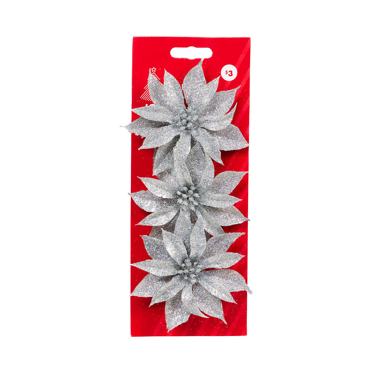 Christmas Clip Flower Glittered 3pk