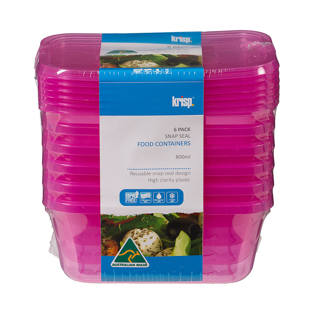 800mL Coloured Food Container 6 Pack The Reject Shop