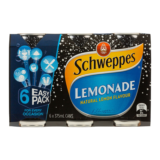 Schweppes Lemonade Soft Drink Cans 6x375mL