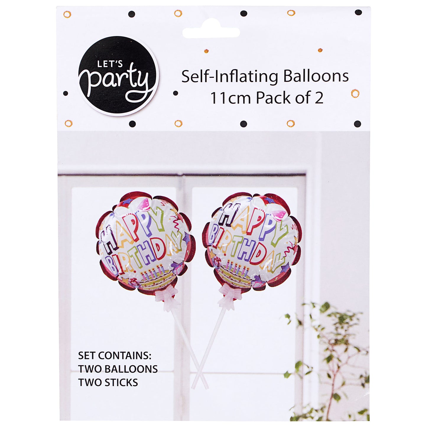 Happy Birthday Balloons Self Inflate 2pk