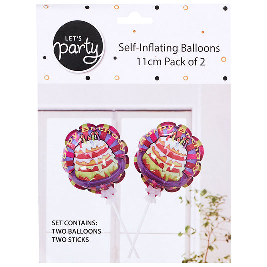 Happy Birthday Balloons Self Inflate 2pk