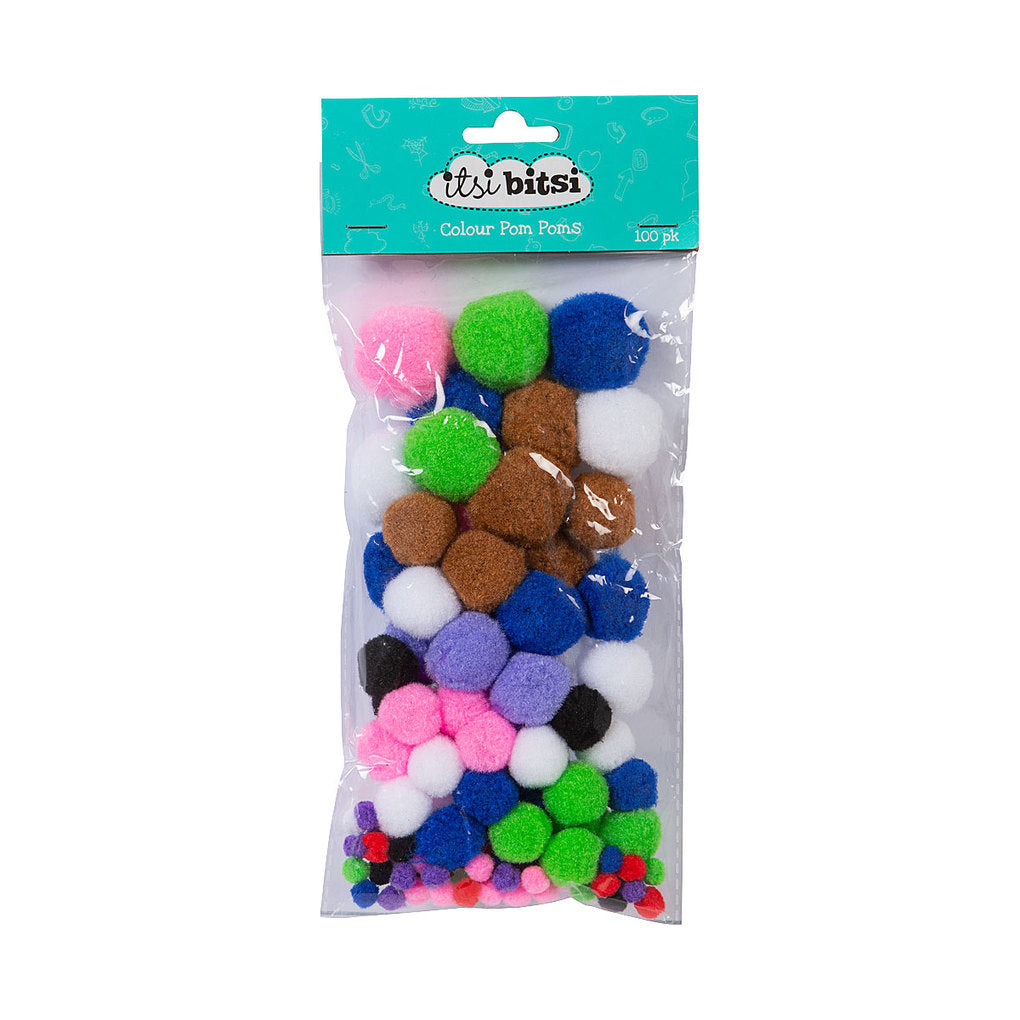 Itsi Bitsi Coloured Pom Poms 100pk