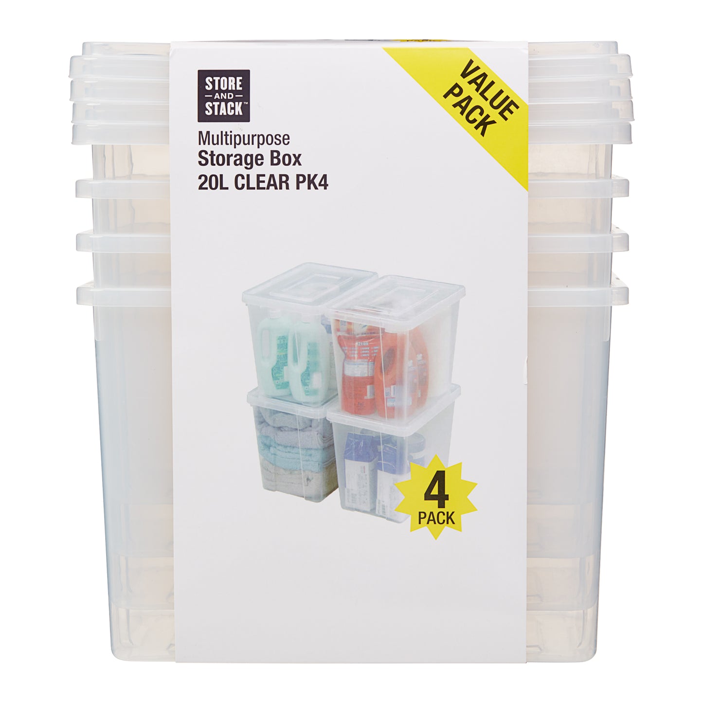 Store N Stack Multi-Purpose Clear Storage Box 20L 4pk