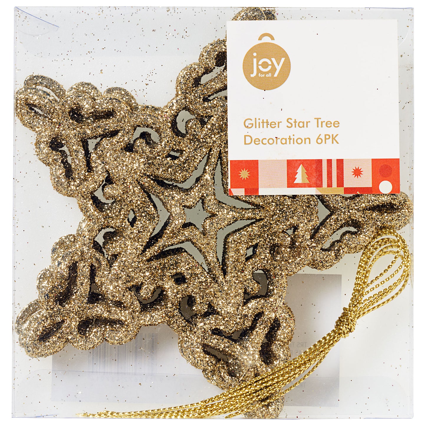 Glitter Star Tree Decoration 6pk Assorted