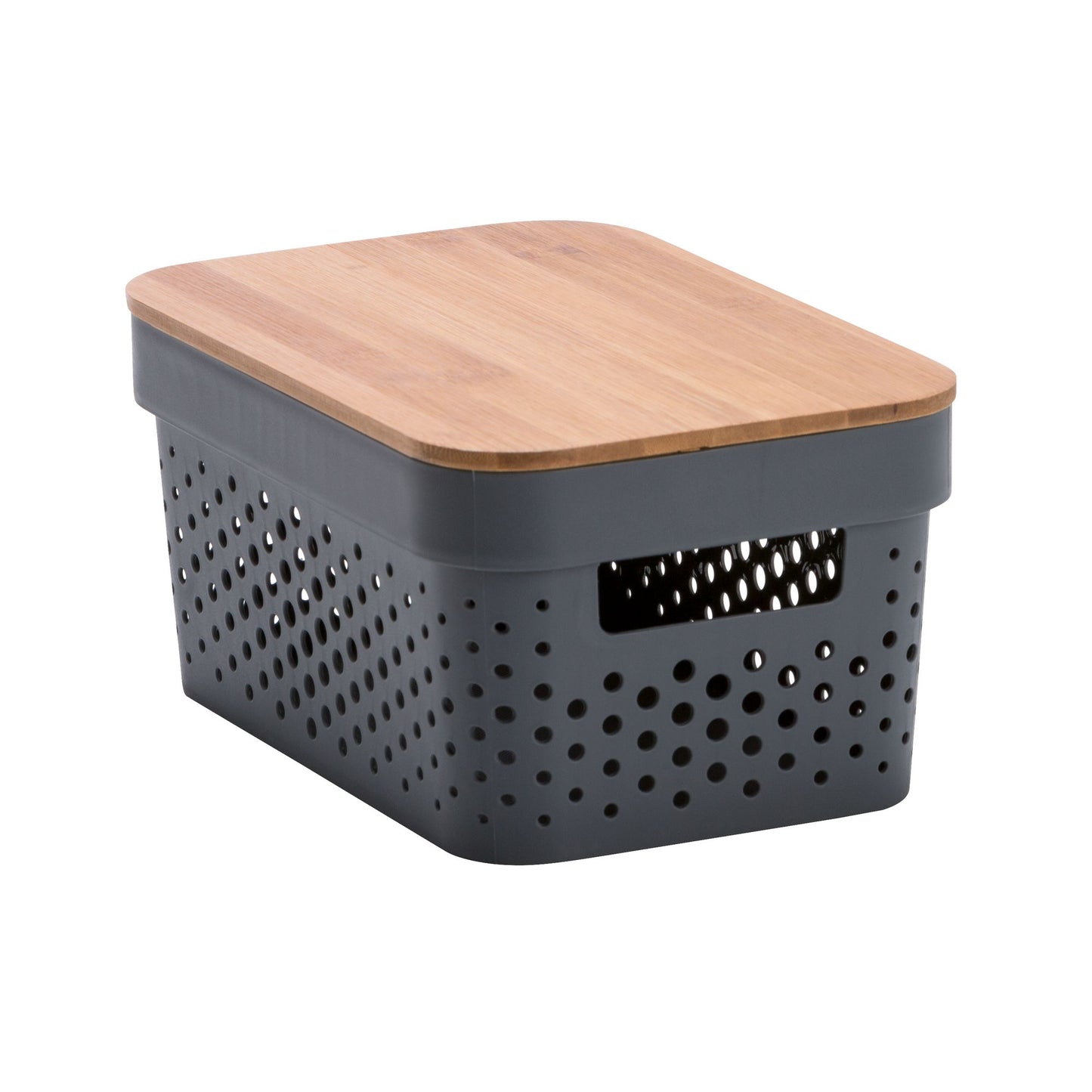 Grey Basket With Bamboo Lid 5L