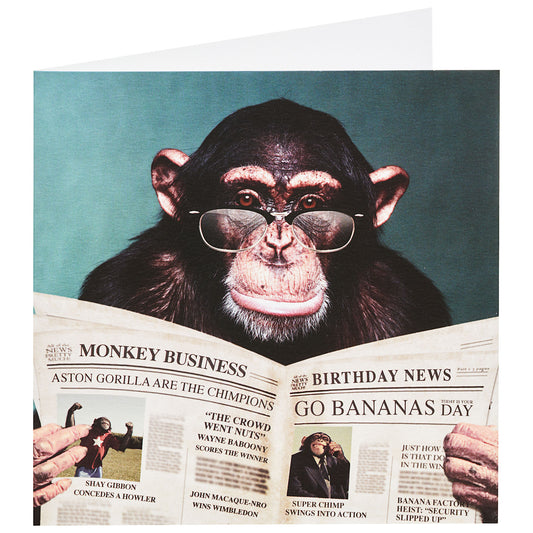 Funny Chimp Newspaper Birthday Card