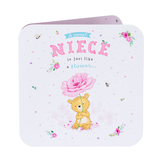 Cute Niece Bear And Flower Birthday Card