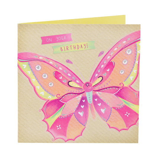 Cute Pink Butterfly Birthday Card