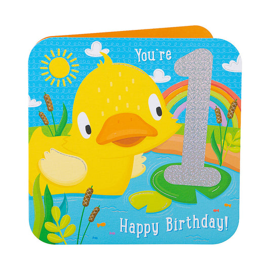 Cute Yellow Duck 1st Birthday Card