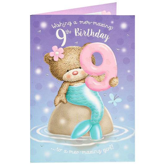Cute Mermaid Bear Girl 8th Birthday Card