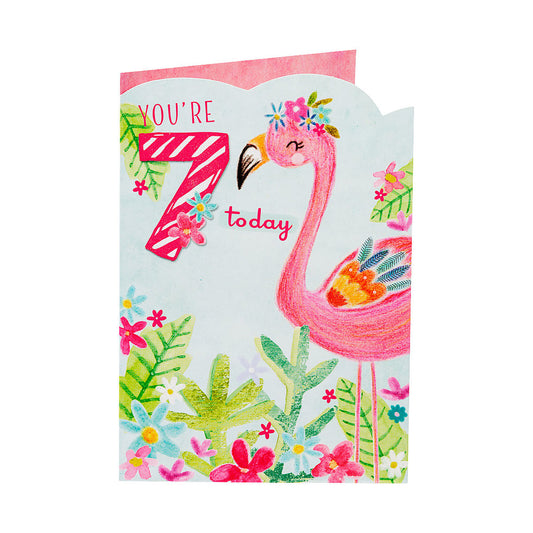 Cute Flamingo 7th Birthday Card