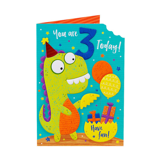 Cute Dinosaur Birthday Card 3 Year Old