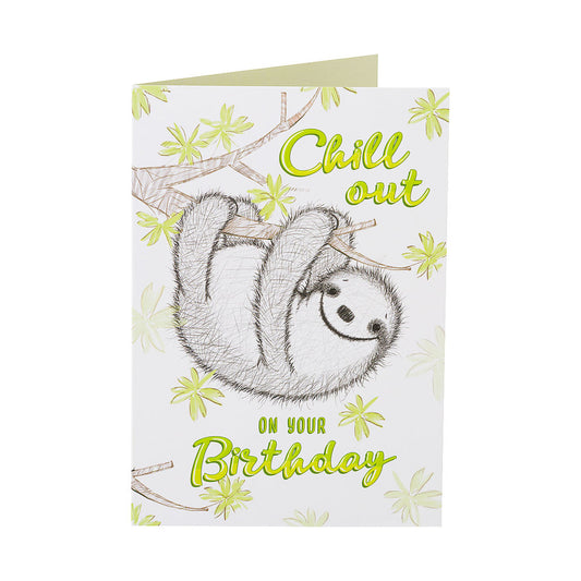 Cute Green Sloth Chill Birthday Card