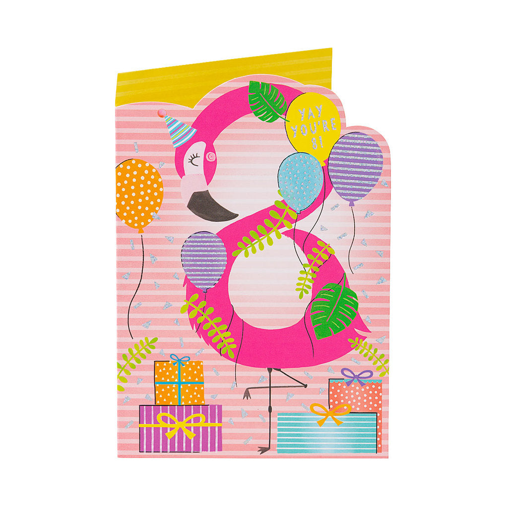 Cute Flamingo Aged 8th Birthday Card