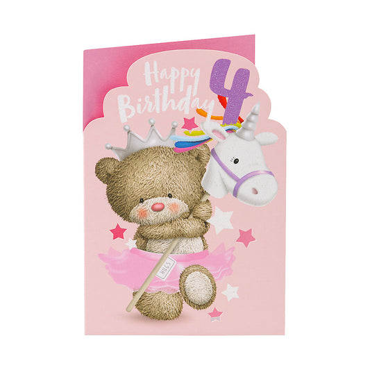 Cute Bear Girl 4th Birthday Card