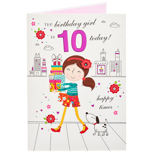 Traditional Girl 10th Birthday Card