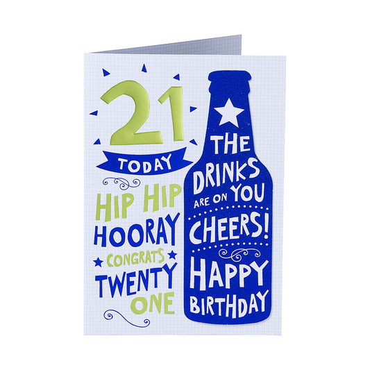 Cute Blue Male 21st Birthday Card