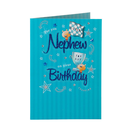 Cute Nephew Racing Birthday Card