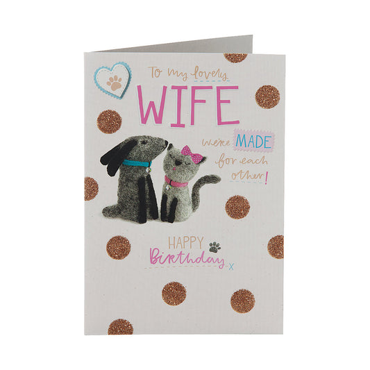 Cute Wife Cat & Dog Birthday Card