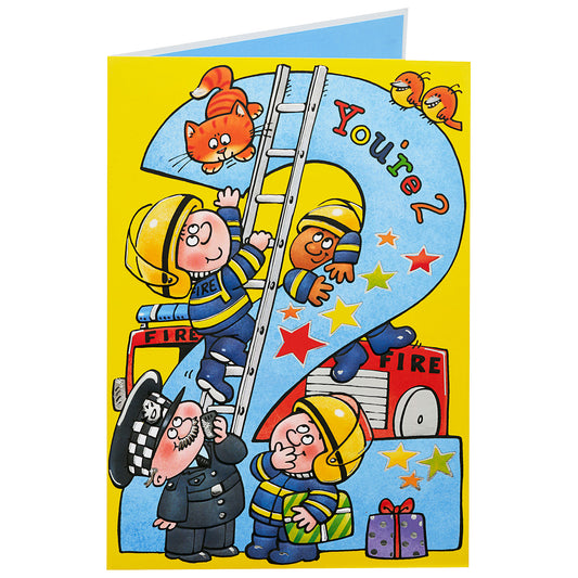 Cute Firemen Boy 2nd Birthday Card