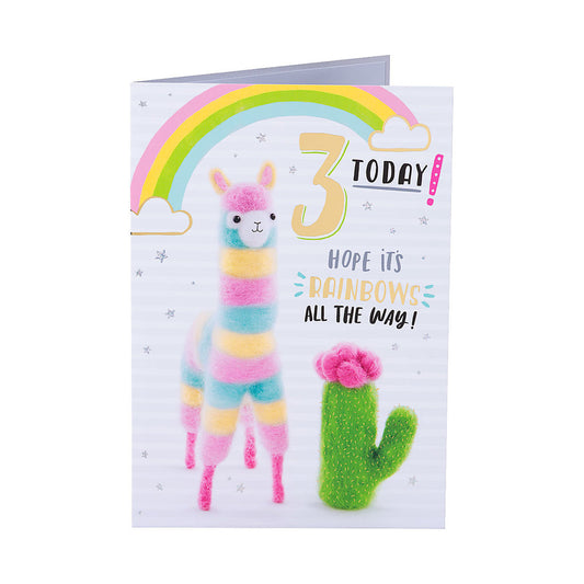 Cute Rainbow Llama 3rd Birthday Card