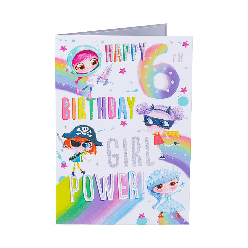 Cute Colourful Girl 6th Birthday Card