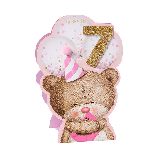 Cute Teddy Bear Girl 7th Birthday Card