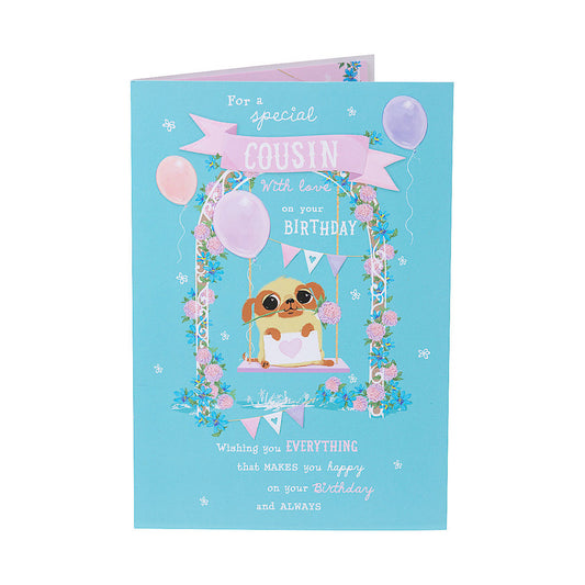 Cute Special Cousin Pug Birthday Card