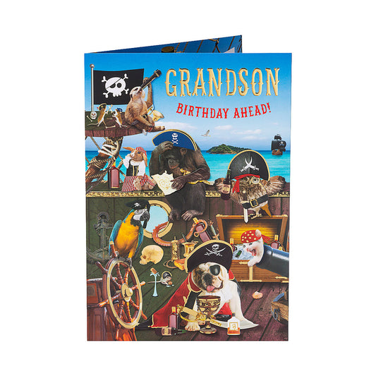 Cute Dog Pirate Grandson Birthday Card