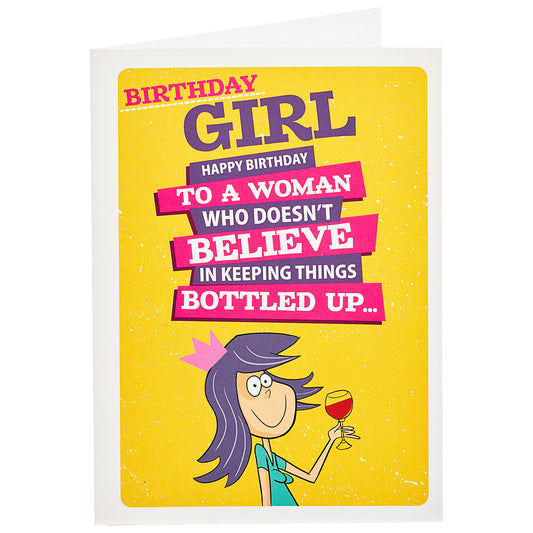 Funny Birthday Card Bottled Up Girl