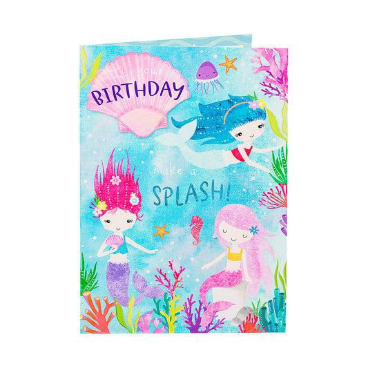 Traditional Birthday Card Mermaid Splash