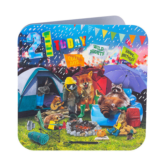 Cute Animals Camping 21st Birthday Card