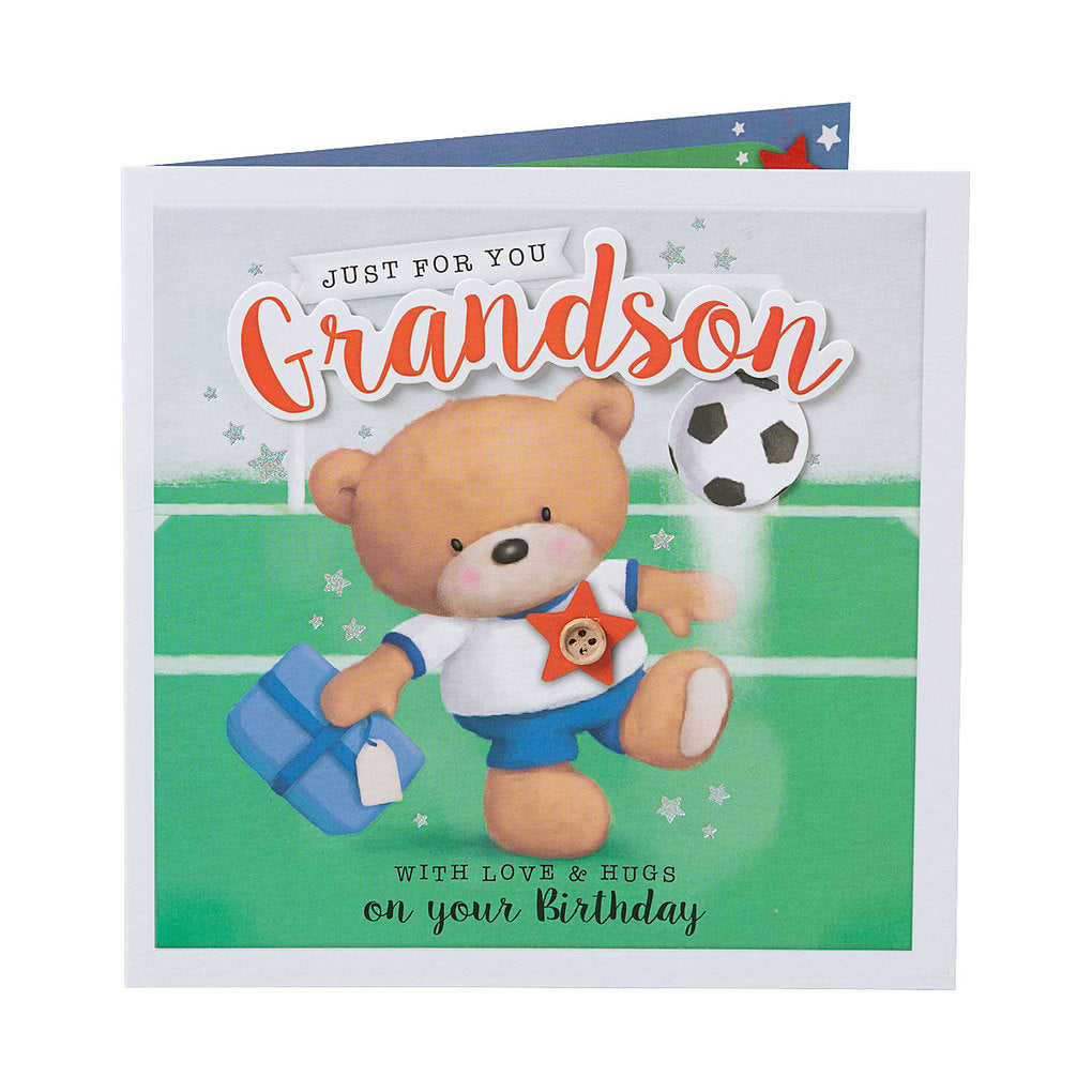 Cute Bear Soccer Grandson Birthday Card