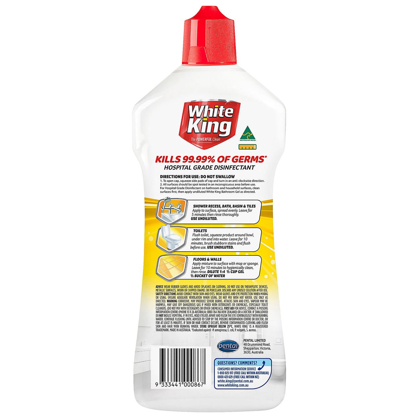 White King Mulitpurpose Bathroom Powergel Lemon 750mL