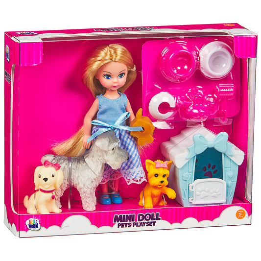 Mini Doll And Pets Playset