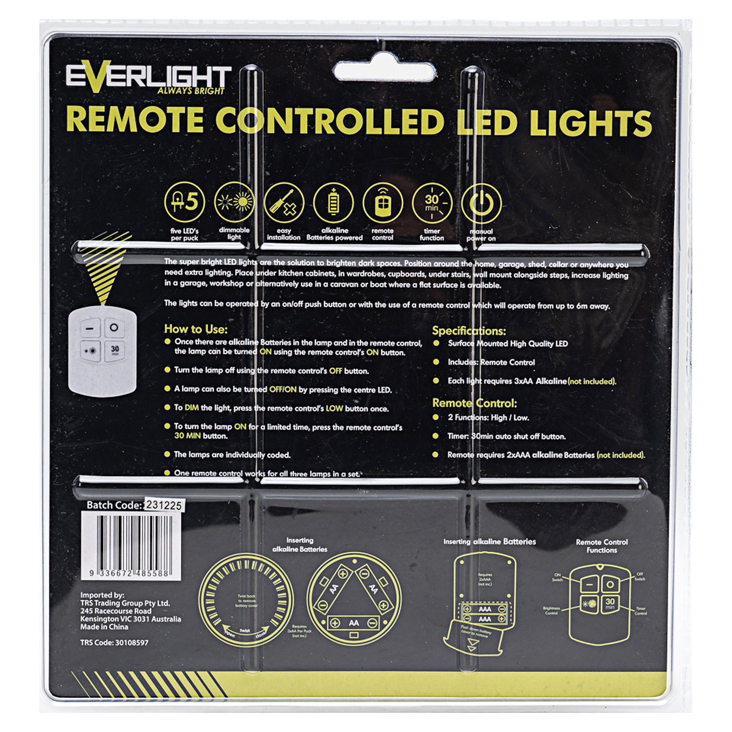 Push Light With Remote 3pk