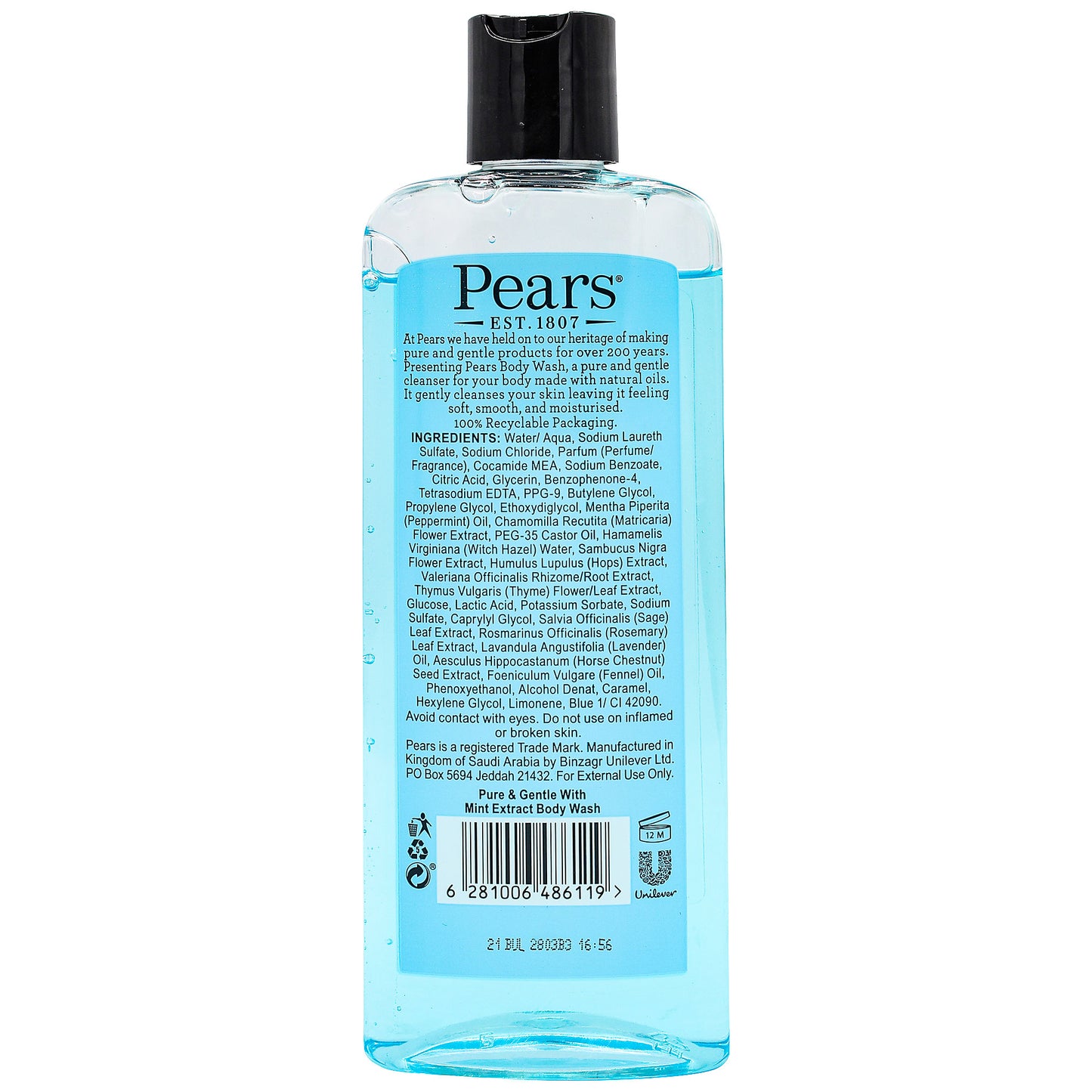 Pears Body Wash Pure & Gentle Mint 250mL