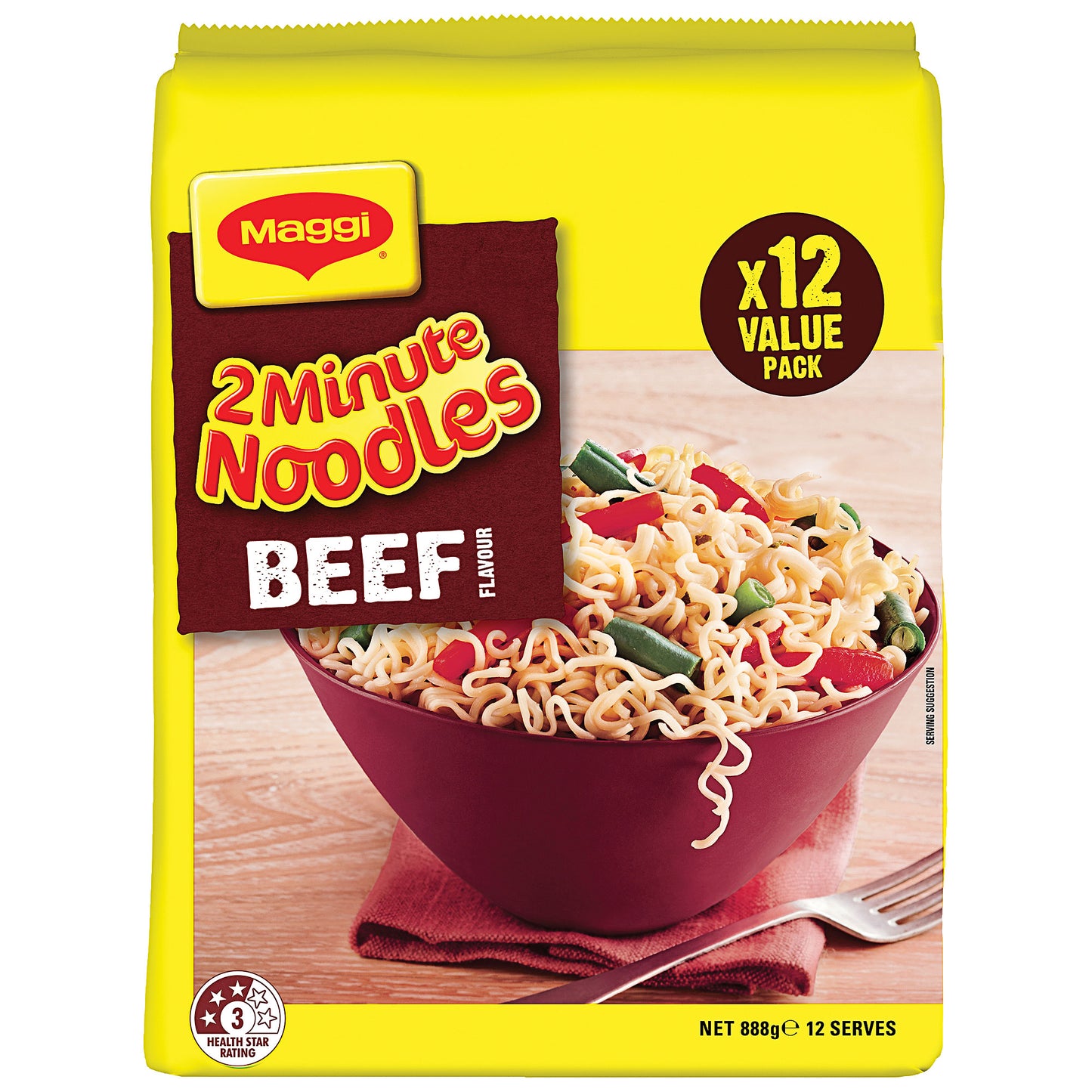 Maggi 2 Minute Noodles Beef 12pk 888g