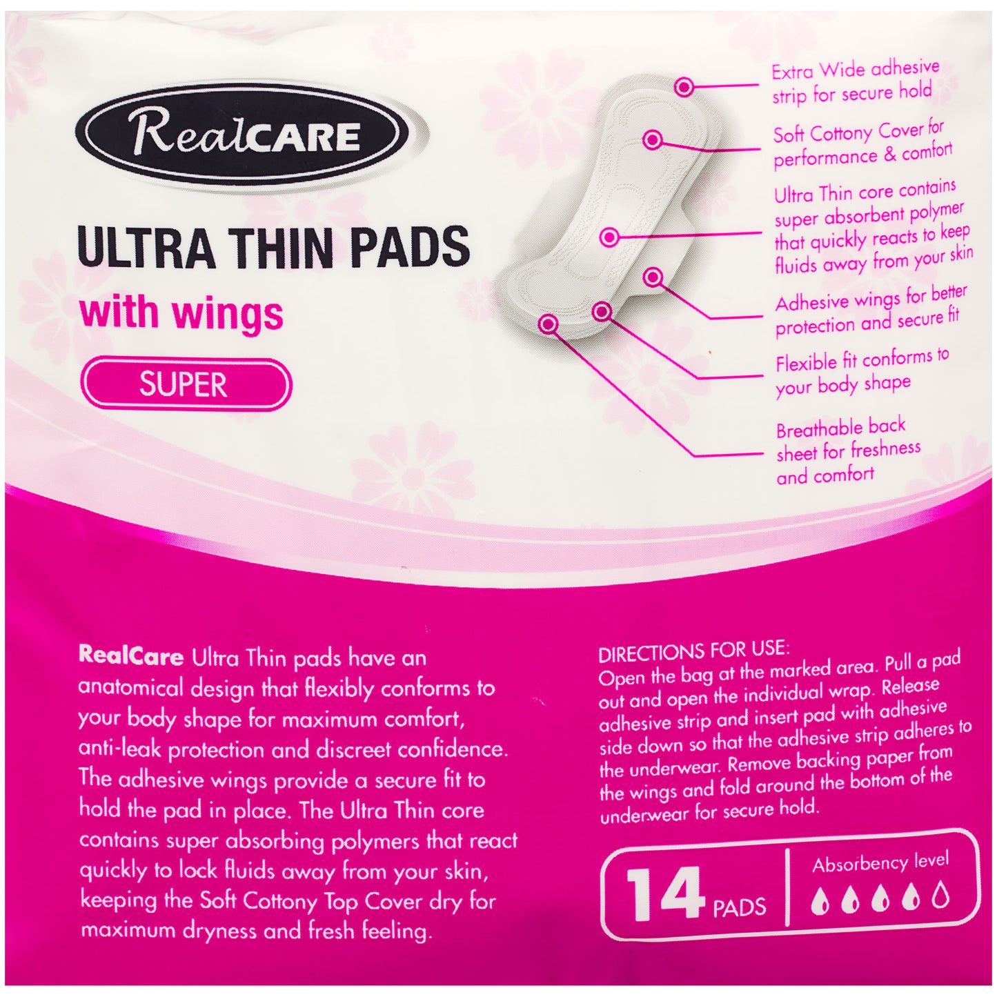 Realcare Pads Thins Super Wings 14 Pads