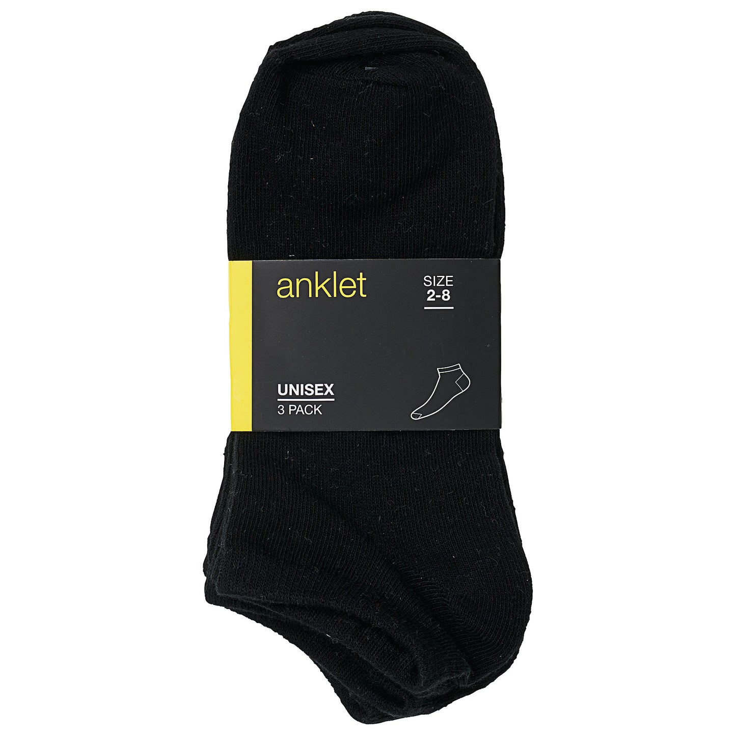 Unisex Anklet Socks Black 3pk